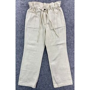 Gilli Women's Ivory Cotton Paper Bag Waist Denim Pants Sz S (15569)